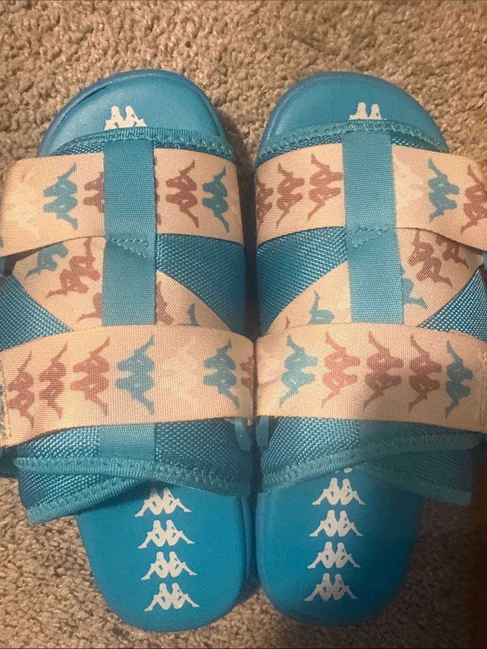 Kappa Turquoise Slide Sandals w/Patterned Cream Straps, Men’s Size 9